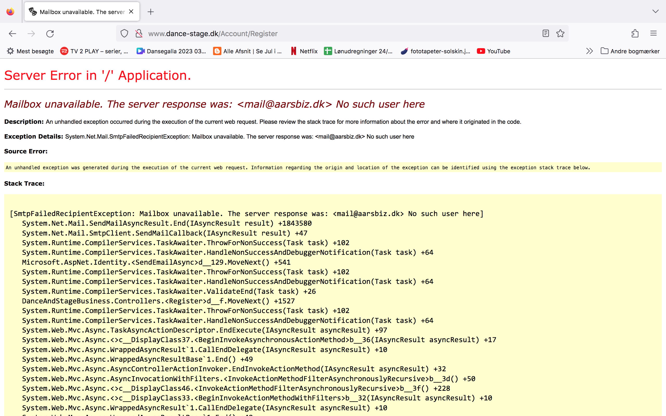 Problem med tilmeldingen?